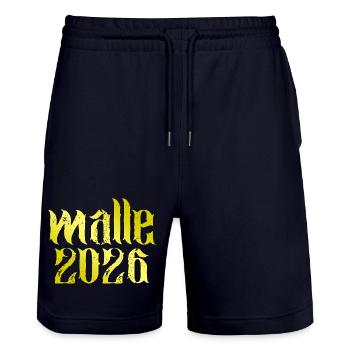 Malle 2026 - Stanley/Stella Trainer Unisex Organic Jogging Shorts - dark navy - Front - Nik (191cm) & Marisol (170cm)