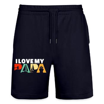I Love My Papa Boating Fishing Sailing Retro Gift - Stanley/Stella Trainer Unisex Organic Jogging Shorts - dark navy - Front - Nik (191cm) & Marisol (170cm)