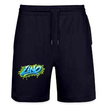GRAFFITI NAME LINO  FOR  PERFECT GIFT PRINTABLE  - Short de jogging bio TRAINER Stanley/Stella unisexe - marine foncé - Devant - Nik (191cm) & Marisol (170cm)