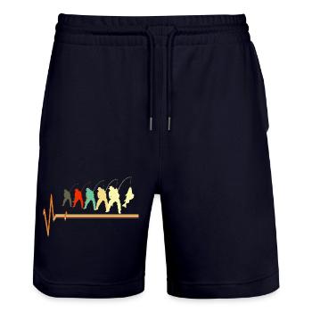 Retro Fishing Heartbeat EKG Pulse Fisherman Lover - Stanley/Stella Trainer Unisex Organic Jogging Shorts - dark navy - Front - Nik (191cm) & Marisol (170cm)