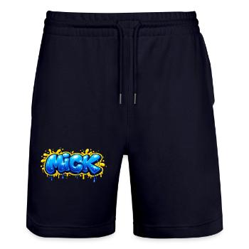 MICK GRAFFITI NAME FOR PERFECT GIFT PRINTABLE  - Short de jogging bio TRAINER Stanley/Stella unisexe - marine foncé - Devant - Nik (191cm) & Marisol (170cm)
