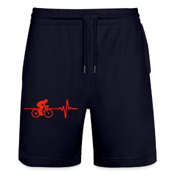 Bicycle heartbeat, pedal power! Heartbeat - Stanley/Stella Trainer Unisex Organic Jogging Shorts - dark navy - Front - Nik (191cm) & Marisol (170cm)