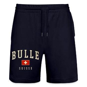 Bulle Schweiz Design - Varsity Stil - Stanley/Stella Unisex Bio Joggingshorts Trainer  - Dark navy - Vorne - Nik (191cm) & Marisol (170cm)