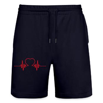 Heartbeat Heart Line Design - Stanley/Stella Trainer Unisex Organic Jogging Shorts - dark navy - Front - Nik (191cm) & Marisol (170cm)