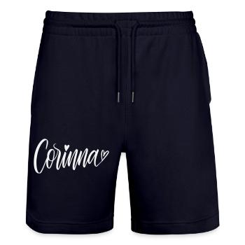 Corinna Handwriting Type with Heart - Stanley/Stella Trainer Unisex Organic Jogging Shorts - dark navy - Front - Nik (191cm) & Marisol (170cm)