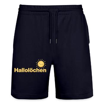 HALLOLÖCHEN, DIE SÜSSESTE BEGÜSSUNG MIT SONNE - Stanley/Stella Unisex Bio Joggingshorts Trainer  - Dark navy - Vorne - Nik (191cm) & Marisol (170cm)