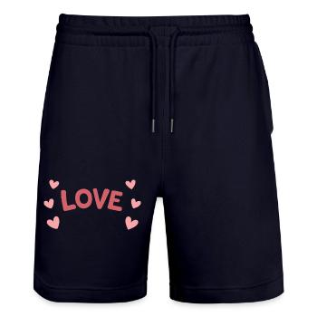 LOVE Pastel and Playful Hearts - Stanley/Stella Trainer Unisex Organic Jogging Shorts - dark navy - Front - Nik (191cm) & Marisol (170cm)