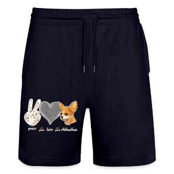 Chihuahua Chihuahueño Peace Love - Stanley/Stella Trainer Unisex Organic Jogging Shorts - dark navy - Front - Nik (191cm) & Marisol (170cm)