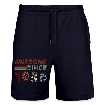 Retro Neon Seit 1986 - Stanley/Stella Unisex Bio Joggingshorts Trainer  - Dark navy - Vorne - Nik (191cm) & Marisol (170cm)