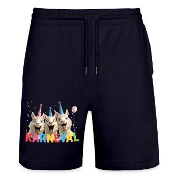 Carnival Sheep Trio - Stanley/Stella Trainer Unisex Organic Jogging Shorts - dark navy - Front - Nik (191cm) & Marisol (170cm)