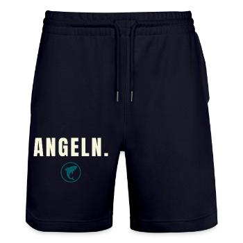 ANGELN. Minimalist Fishing Design Success Edition - Stanley/Stella Unisex Bio Joggingshorts Trainer  - Dark navy - Vorne - Nik (191cm) & Marisol (170cm)