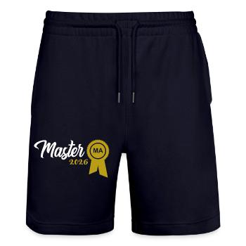 Master's degree passed in 2026 Graduation ceremony - Stanley/Stella Trainer Unisex Organic Jogging Shorts - dark navy - Front - Nik (191cm) & Marisol (170cm)
