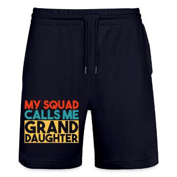 My Squad Calls Me Granddaughter Retro Typography - Stanley/Stella Trainer Unisex Organic Jogging Shorts - dark navy - Front - Nik (191cm) & Marisol (170cm)