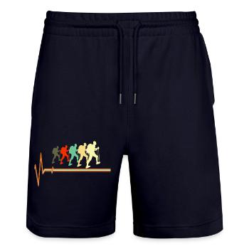 Retro Hiking Heartbeat Pulse Silhouette - Stanley/Stella Trainer Unisex Organic Jogging Shorts - dark navy - Front - Nik (191cm) & Marisol (170cm)