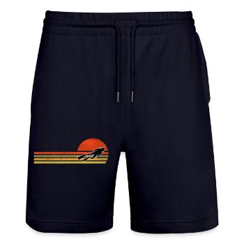 Retro Sunset Jump Figure - Stanley/Stella Trainer Unisex Organic Jogging Shorts - dark navy - Front - Nik (191cm) & Marisol (170cm)