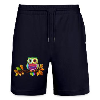 Hibou coloré sur une branche avec des feuilles d’automne - Short de jogging bio TRAINER Stanley/Stella unisexe - marine foncé - Devant - Nik (191cm) & Marisol (170cm)