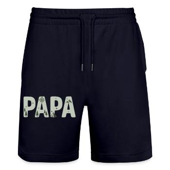 Dad's Outdoor Camping Motif - Stanley/Stella Trainer Unisex Organic Jogging Shorts - dark navy - Front - Nik (191cm) & Marisol (170cm)