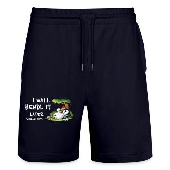 Chicken Procrastination Cartoon - Stanley/Stella Trainer Unisex Organic Jogging Shorts - dark navy - Front - Nik (191cm) & Marisol (170cm)