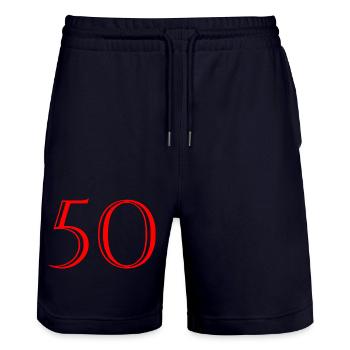 50. 50 JAHRE. 50-JÄHRIGES JUBILÄUM. 50-JÄHRIGES JUBILÄUM. - Stanley/Stella Unisex Bio Joggingshorts Trainer  - Dark navy - Vorne - Nik (191cm) & Marisol (170cm)