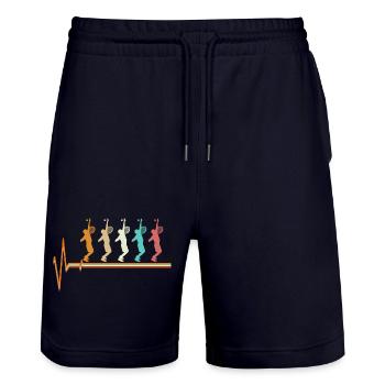Tennis Heartbeat Retro Sunset Player Silhouette - Stanley/Stella Trainer Unisex Organic Jogging Shorts - dark navy - Front - Nik (191cm) & Marisol (170cm)