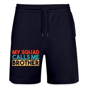 My Squad Calls Me Brother Retro Typography - Stanley/Stella Trainer Unisex Organic Jogging Shorts - dark navy - Front - Nik (191cm) & Marisol (170cm)