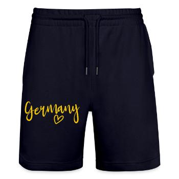 Germany – heart of women, love for Germany - Stanley/Stella Trainer Unisex Organic Jogging Shorts - dark navy - Front - Nik (191cm) & Marisol (170cm)