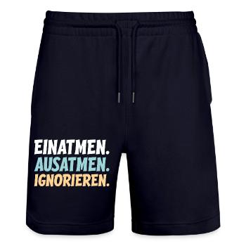Einatmen Ausatmen Ignorieren - Stanley/Stella Unisex Bio Joggingshorts Trainer  - Dark navy - Vorne - Nik (191cm) & Marisol (170cm)