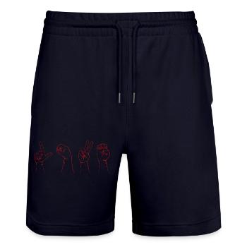 LIEBE ROTE LSF - Stanley/Stella Unisex Bio Joggingshorts Trainer  - Dark navy - Vorne - Nik (191cm) & Marisol (170cm)