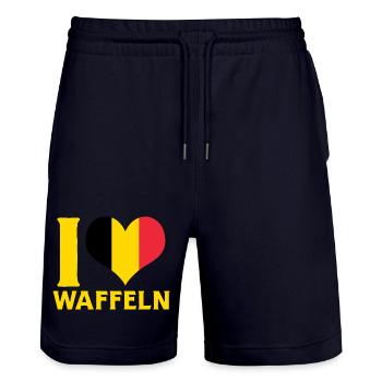 I Love Waffeln Belgium Flag Heart Food Design - Stanley/Stella Unisex Bio Joggingshorts Trainer  - Dark navy - Vorne - Nik (191cm) & Marisol (170cm)