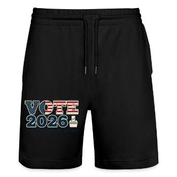 Votez pour les élections de mi-mandat USA 2026 - Short de jogging bio TRAINER Stanley/Stella unisexe - noir - Devant - Nik (191cm) & Marisol (170cm)