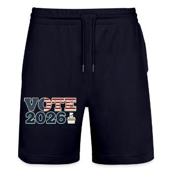 Votez pour les élections de mi-mandat USA 2026 - Short de jogging bio TRAINER Stanley/Stella unisexe - marine foncé - Devant - Nik (191cm) & Marisol (170cm)