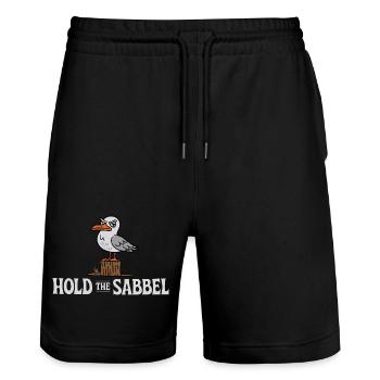  Hold The Sabbel Möwe Norddeutsch Plattdeutsch - Stanley/Stella Unisex Bio Joggingshorts Trainer  - Schwarz - Vorne - Nik (191cm) & Marisol (170cm)