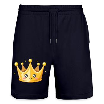Kawaii Golden Crown Illustration - Stanley/Stella Trainer Unisex Organic Jogging Shorts - dark navy - Front - Nik (191cm) & Marisol (170cm)