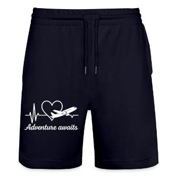 Adventure Awaits Airplane Heartbeat Travel Design - Stanley/Stella Trainer Unisex Organic Jogging Shorts - dark navy - Front - Nik (191cm) & Marisol (170cm)