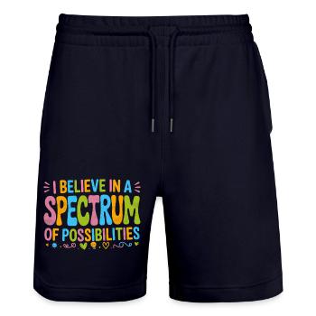 Autism Awareness Support rainbow - Stanley/Stella Trainer Unisex Organic Jogging Shorts - dark navy - Front - Nik (191cm) & Marisol (170cm)