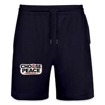 War No More – Sticker Peace & Humanity - Stanley/Stella Trainer Unisex Organic Jogging Shorts - dark navy - Front - Nik (191cm) & Marisol (170cm)