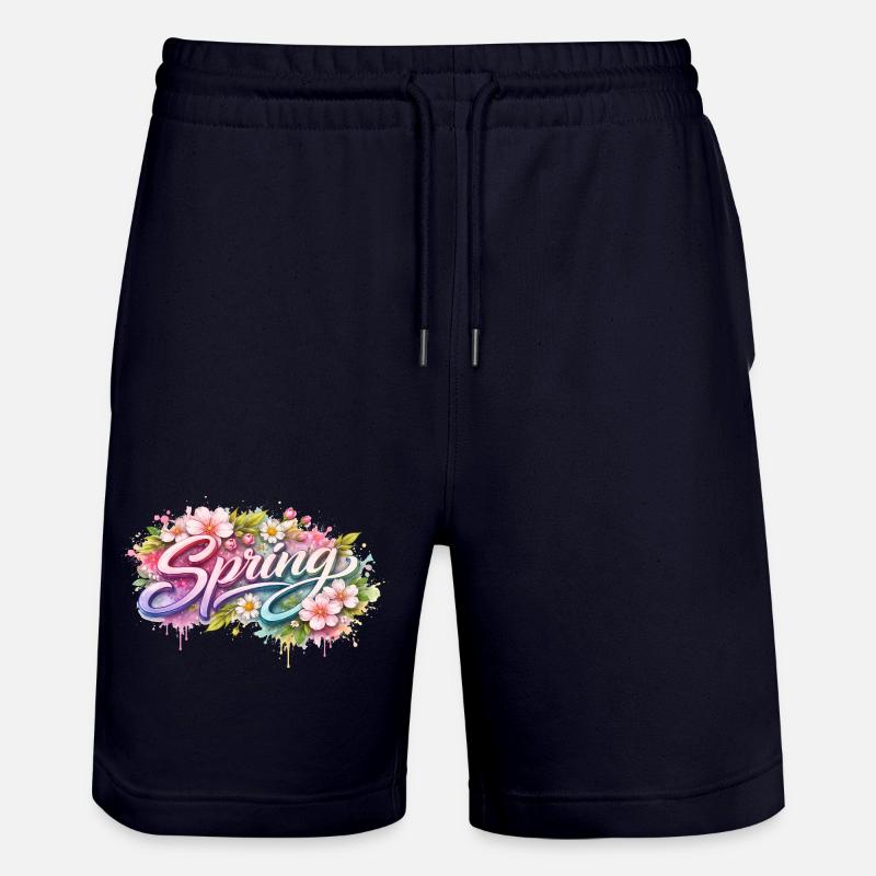 Lettrage printanier avec fleurs Description - Short de jogging bio TRAINER Stanley/Stella unisexe - marine foncé