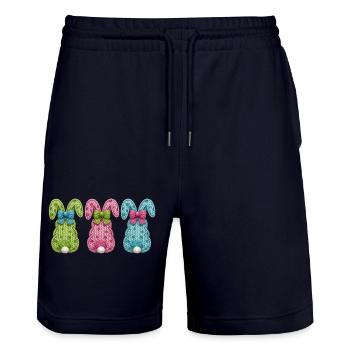 Osterhasen Osterhäschen 3 Hasen Faux Yarn Ostern - Stanley/Stella Unisex Bio Joggingshorts Trainer  - Dark navy - Vorne - Nik (191cm) & Marisol (170cm)