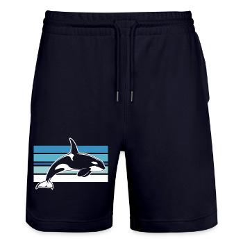 Orca in the ocean strip - Stanley/Stella Trainer Unisex Organic Jogging Shorts - dark navy - Front - Nik (191cm) & Marisol (170cm)