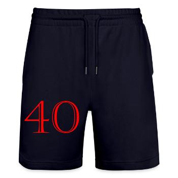 40. 40 YEARS. 40th ANNIVERSARY. 40 YEARS ANNIVERSARY. - Stanley/Stella Trainer Unisex Organic Jogging Shorts - dark navy - Front - Nik (191cm) & Marisol (170cm)