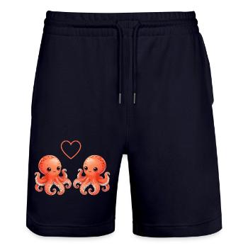 Octopus Love - Stanley/Stella Trainer Unisex Organic Jogging Shorts - dark navy - Front - Nik (191cm) & Marisol (170cm)