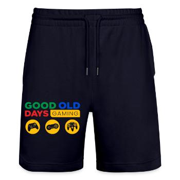 Gamer-Design im Vintage-Stil Gaming über viele Jahre - Stanley/Stella Unisex Bio Joggingshorts Trainer  - Dark navy - Vorne - Nik (191cm) & Marisol (170cm)