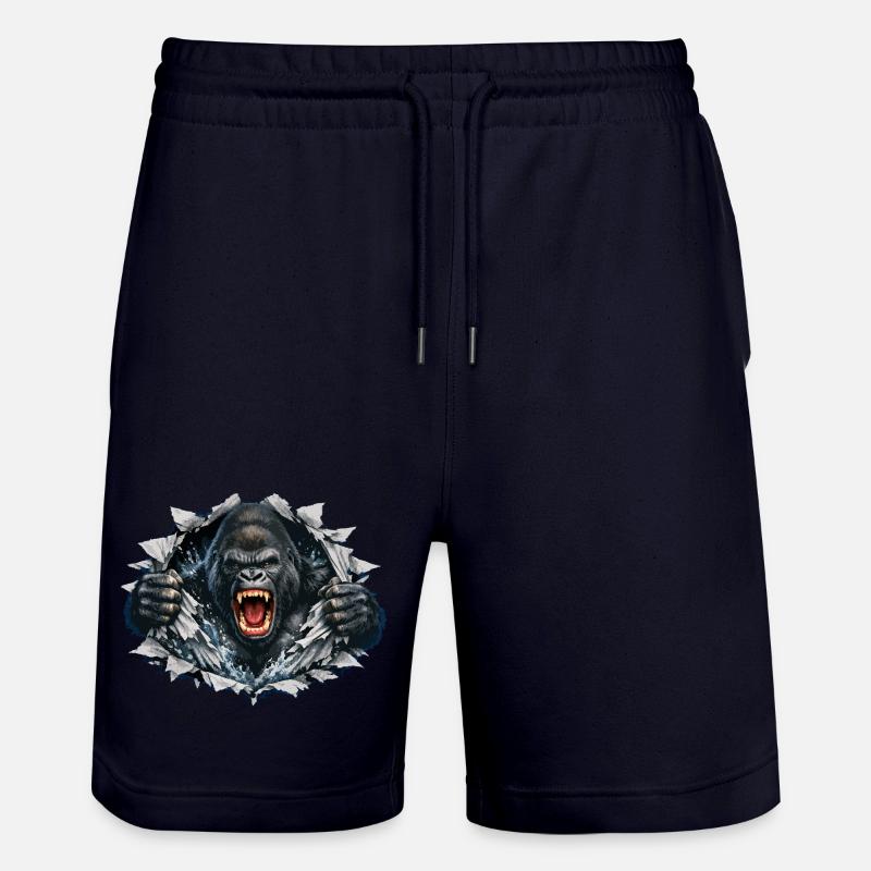 Gorilla Breaks Through: Roaring Power - Stanley/Stella Trainer Unisex Organic Jogging Shorts - dark navy