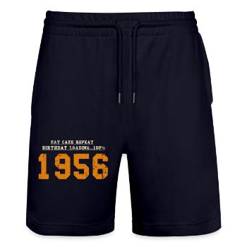 Original 70 Year Anniversary 1956 Party Gift - Stanley/Stella Trainer Unisex Organic Jogging Shorts - dark navy - Front - Nik (191cm) & Marisol (170cm)