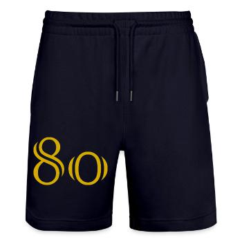80. 80 JAHRE. 80. JUBILÄUM. 80-JAHRES-JUBILÄUM. - Stanley/Stella Unisex Bio Joggingshorts Trainer  - Dark navy - Vorne - Nik (191cm) & Marisol (170cm)