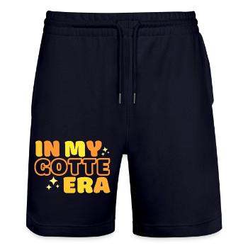 For Swabian godparents, in my godfather era - Stanley/Stella Trainer Unisex Organic Jogging Shorts - dark navy - Front - Nik (191cm) & Marisol (170cm)