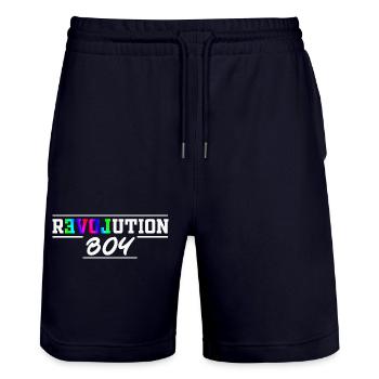 Revolution Boy Rainbow Pride Text Graphic - Stanley/Stella Trainer Unisex Organic Jogging Shorts - dark navy - Front - Nik (191cm) & Marisol (170cm)