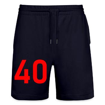 40. 40 YEARS. 40th ANNIVERSARY. 40 YEARS ANNIVERSARY. - Stanley/Stella Trainer Unisex Organic Jogging Shorts - dark navy - Front - Nik (191cm) & Marisol (170cm)