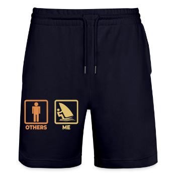 Funny Windsurfer Stick Figure - Stanley/Stella Trainer Unisex Organic Jogging Shorts - dark navy - Front - Nik (191cm) & Marisol (170cm)