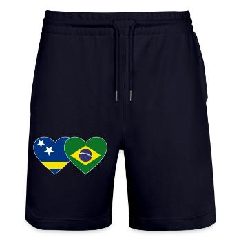 Cœur du drapeau du Brésil de Curaçao - Short de jogging bio TRAINER Stanley/Stella unisexe - marine foncé - Devant - Nik (191cm) & Marisol (170cm)